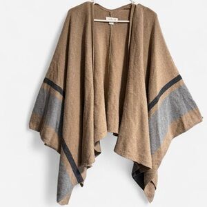 Velvet Tan and Gray Women's Striped Wool/cotton Poncho